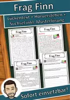 Vorschau - Unterrichtsreihen - Frag Finn Lückentext mit Wortspeicher Hörverstehen und Suchsel - Deckblatt