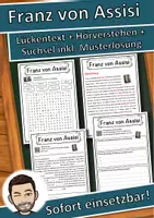 Vorschau - Unterrichtsreihen - Franz von Assisi Lückentext mit Wortspeicher Hörverstehen und Suchsel - Deckblatt