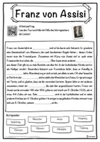 Vorschau - Unterrichtsreihen - Franz von Assisi Lückentext mit Wortspeicher Hörverstehen und Suchsel - Seite 1
