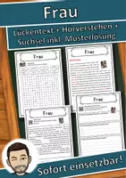 Vorschau - Unterrichtsreihen - Frau Lückentext mit Wortspeicher Hörverstehen und Suchsel - Deckblatt