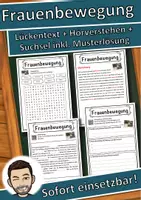Vorschau - Unterrichtsreihen - Frauenbewegung Lückentext mit Wortspeicher Hörverstehen und Suchsel - Deckblatt