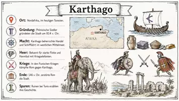 Vorschau - Arbeitsblätter - AB mit Fragen zum Thema "Karthago" + Lösungsblatt + Infografik - Seite 1