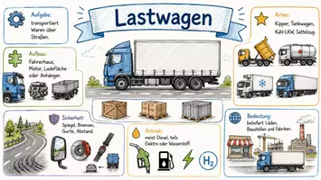 Vorschau - Arbeitsblätter - AB mit Fragen zum Thema "Lastwagen" + Lösungsblatt + Infografik - Seite 1
