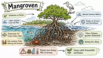 Vorschau - Arbeitsblätter - AB mit Fragen zum Thema "Mangroven" + Lösungsblatt + Infografik - Seite 1