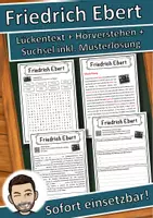 Vorschau - Unterrichtsreihen - Friedrich Ebert Lückentext mit Wortspeicher Hörverstehen und Suchsel - Deckblatt