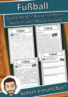 Vorschau - Unterrichtsreihen - Fußball Lückentext mit Wortspeicher Hörverstehen und Suchsel - Deckblatt