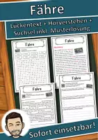 Vorschau - Unterrichtsreihen - Fähre Lückentext mit Wortspeicher Hörverstehen und Suchsel - Deckblatt