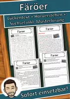 Vorschau - Unterrichtsreihen - Färöer Lückentext mit Wortspeicher Hörverstehen und Suchsel - Deckblatt