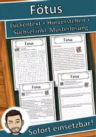 Vorschau - Unterrichtsreihen - Fötus Lückentext mit Wortspeicher Hörverstehen und Suchsel - Deckblatt