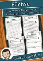 Vorschau - Unterrichtsreihen - Füchse Lückentext mit Wortspeicher Hörverstehen und Suchsel - Deckblatt