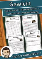 Vorschau - Unterrichtsreihen - Gewicht Lückentext mit Wortspeicher Hörverstehen und Suchsel - Deckblatt