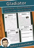 Vorschau - Unterrichtsreihen - Gladiator Lückentext mit Wortspeicher Hörverstehen und Suchsel - Deckblatt