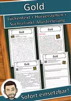 Vorschau - Unterrichtsreihen - Gold Lückentext mit Wortspeicher Hörverstehen und Suchsel - Deckblatt
