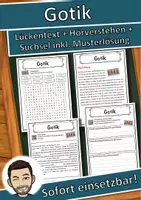 Vorschau - Unterrichtsreihen - Gotik Lückentext mit Wortspeicher Hörverstehen und Suchsel - Deckblatt