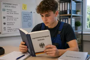 Vorschau - Stundenentwürfe - Welche Regeln gelten für Jugendliche in der Ausbildung? Das Jugendarbeitsschutzgesetz einfach und beispielhaft erklärt (Arbeitszeit, Freistellung für die Teilnahme am Berufsschulunterricht, Ruhepausen, Urlaub)! Lernsituation mit Zusatzmaterial! - Deckblatt