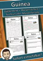 Vorschau - Unterrichtsreihen - Guinea Lückentext mit Wortspeicher Hörverstehen und Suchsel - Deckblatt