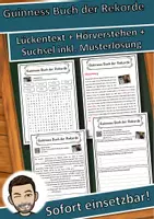 Vorschau - Unterrichtsreihen - Guinness Buch der Rekorde Lückentext mit Wortspeicher Hörverstehen und Suchsel - Deckblatt