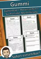 Vorschau - Unterrichtsreihen - Gummi Lückentext mit Wortspeicher Hörverstehen und Suchsel - Deckblatt