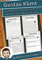 Vorschau - Unterrichtsreihen - Gustav Klimt Lückentext mit Wortspeicher Hörverstehen und Suchsel - Deckblatt