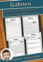 Vorschau - Unterrichtsreihen - Gähnen Lückentext mit Wortspeicher Hörverstehen und Suchsel - Deckblatt