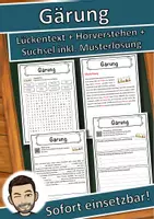 Vorschau - Unterrichtsreihen - Gärung Lückentext mit Wortspeicher Hörverstehen und Suchsel - Deckblatt