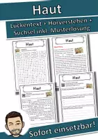 Vorschau - Unterrichtsreihen - Haut Lückentext mit Wortspeicher Hörverstehen und Suchsel - Deckblatt