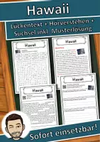 Vorschau - Unterrichtsreihen - Hawaii Lückentext mit Wortspeicher Hörverstehen und Suchsel - Deckblatt