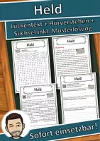 Vorschau - Unterrichtsreihen - Held Lückentext mit Wortspeicher Hörverstehen und Suchsel - Deckblatt