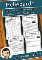 Vorschau - Unterrichtsreihen - Hellebarde Lückentext mit Wortspeicher Hörverstehen und Suchsel - Deckblatt