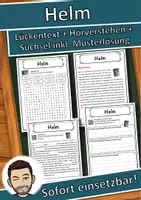 Vorschau - Unterrichtsreihen - Helm Lückentext mit Wortspeicher Hörverstehen und Suchsel - Deckblatt