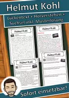 Vorschau - Unterrichtsreihen - Helmut Kohl Lückentext mit Wortspeicher Hörverstehen und Suchsel - Deckblatt