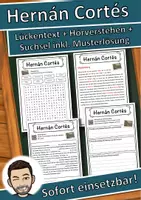 Vorschau - Unterrichtsreihen - Hernán Cortés Lückentext mit Wortspeicher Hörverstehen und Suchsel - Deckblatt