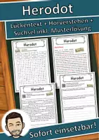 Vorschau - Unterrichtsreihen - Herodot Lückentext mit Wortspeicher Hörverstehen und Suchsel - Deckblatt