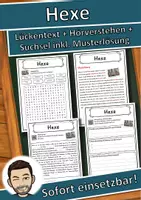 Vorschau - Unterrichtsreihen - Hexe Lückentext mit Wortspeicher Hörverstehen und Suchsel - Deckblatt