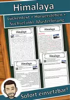 Vorschau - Unterrichtsreihen - Himalaya Lückentext mit Wortspeicher Hörverstehen und Suchsel - Deckblatt