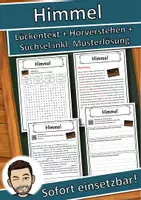 Vorschau - Unterrichtsreihen - Himmel Lückentext mit Wortspeicher Hörverstehen und Suchsel - Deckblatt