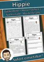 Vorschau - Unterrichtsreihen - Hippie Lückentext mit Wortspeicher Hörverstehen und Suchsel - Deckblatt