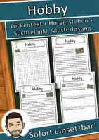 Vorschau - Unterrichtsreihen - Hobby Lückentext mit Wortspeicher Hörverstehen und Suchsel - Deckblatt