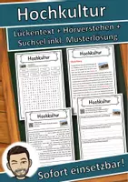 Vorschau - Unterrichtsreihen - Hochkultur Lückentext mit Wortspeicher Hörverstehen und Suchsel - Deckblatt