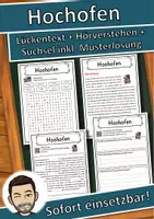 Vorschau - Unterrichtsreihen - Hochofen Lückentext mit Wortspeicher Hörverstehen und Suchsel - Deckblatt
