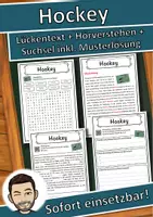 Vorschau - Unterrichtsreihen - Hockey Lückentext mit Wortspeicher Hörverstehen und Suchsel - Deckblatt