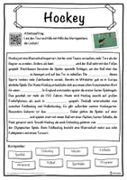 Vorschau - Unterrichtsreihen - Hockey Lückentext mit Wortspeicher Hörverstehen und Suchsel - Seite 1