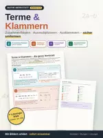 Vorschau - Arbeitsblätter - Terme & Klammern: Zusammenfassen, Klammern auflösen, Ausmultiplizieren & Ausklammern – Merkblatt + Übungen mit Lösungen - Deckblatt