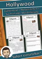 Vorschau - Unterrichtsreihen - Hollywood Lückentext mit Wortspeicher Hörverstehen und Suchsel - Deckblatt