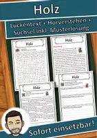 Vorschau - Unterrichtsreihen - Holz Lückentext mit Wortspeicher Hörverstehen und Suchsel - Deckblatt