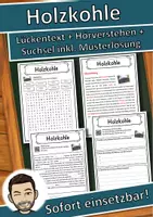 Vorschau - Unterrichtsreihen - Holzkohle Lückentext mit Wortspeicher Hörverstehen und Suchsel - Deckblatt