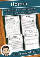 Vorschau - Unterrichtsreihen - Homer Lückentext mit Wortspeicher Hörverstehen und Suchsel - Deckblatt