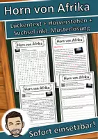 Vorschau - Unterrichtsreihen - Horn von Afrika Lückentext mit Wortspeicher Hörverstehen und Suchsel - Deckblatt