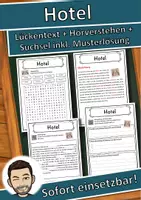 Vorschau - Unterrichtsreihen - Hotel Lückentext mit Wortspeicher Hörverstehen und Suchsel - Deckblatt