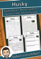 Vorschau - Unterrichtsreihen - Husky Lückentext mit Wortspeicher Hörverstehen und Suchsel - Deckblatt